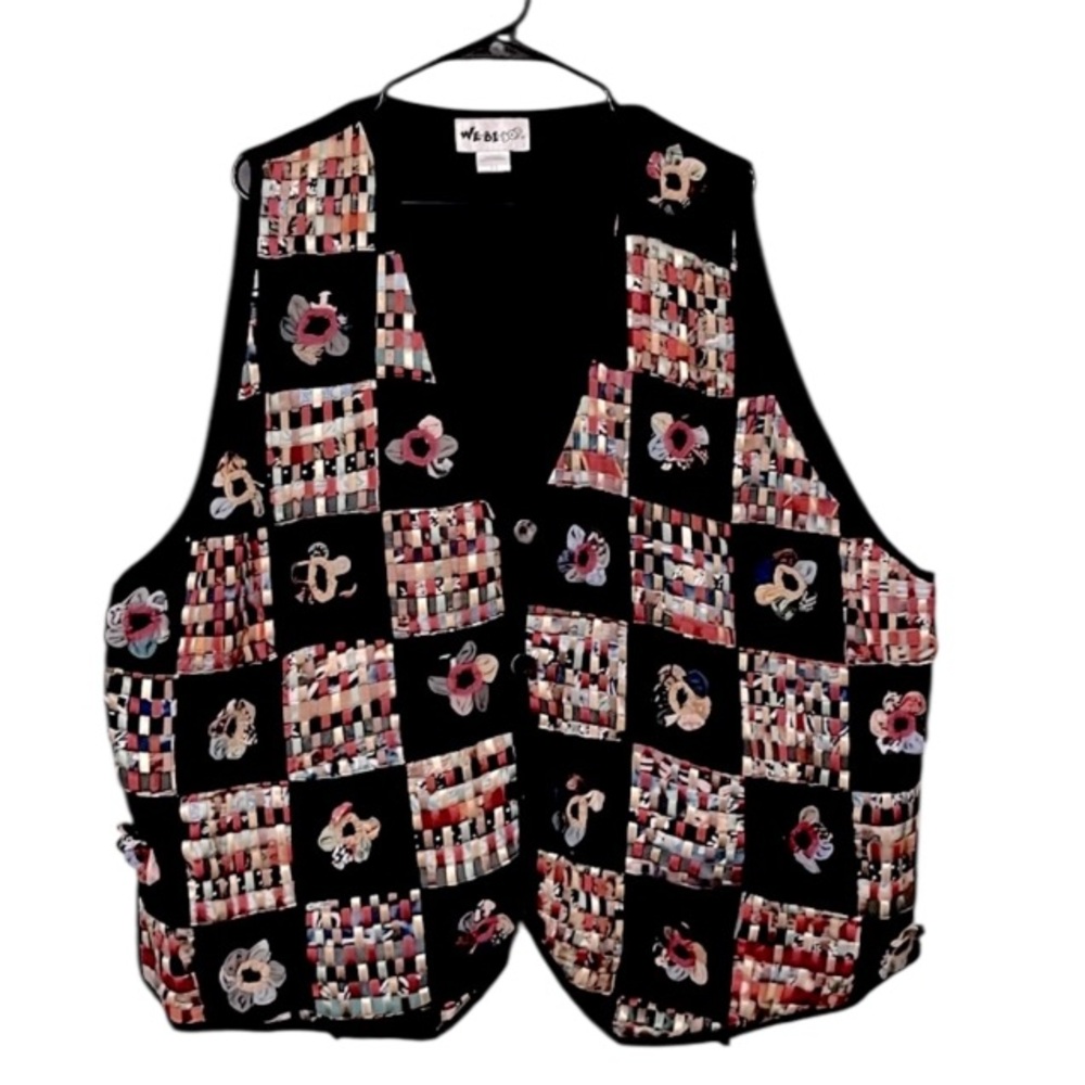 WE BE BOP Woven Satin Ribbon Patchwork Floral Aplique  Colorful Unisex Vest 3X